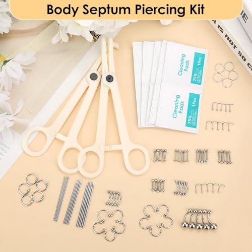 104-Piece Professional Body Piercing Kit with Needles and Jewelry