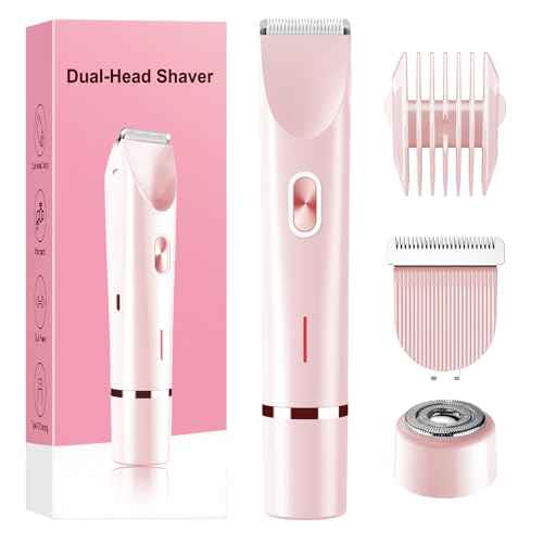 Bikini Trimmer for Women Electric Razors for Women, Double Head Dual Purpose, IPX7 Waterproof Hair Razor, Ceramic Blade Hair Trimmer Wet & Dry Use, Painless Electric Shaver for Facial and Body (Pink)