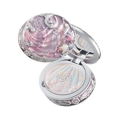 Flower Knows Shell's Jewel Collection Baked Powder,Makeup & Setting Pressed Powder Compact with Mirror and Puff,Pink Smooth Oil-Control Pore Blurring,0.32 Oz(02 Dreamy Pink)