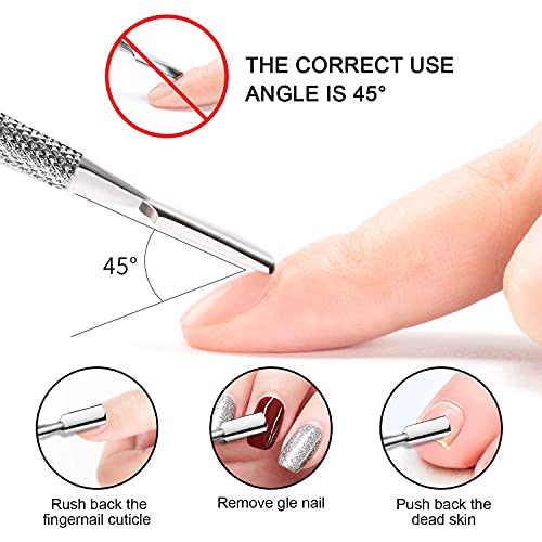 2 Pcs Stainless Steel Double-Ended Cuticle Pusher Set - Manicure & Pedicure Tools - Silver - 1 Pack