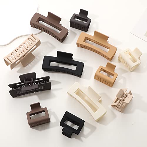 Alemaky 12-Pack Square Claw Clips, Large & Small Non-slip Hair Clips