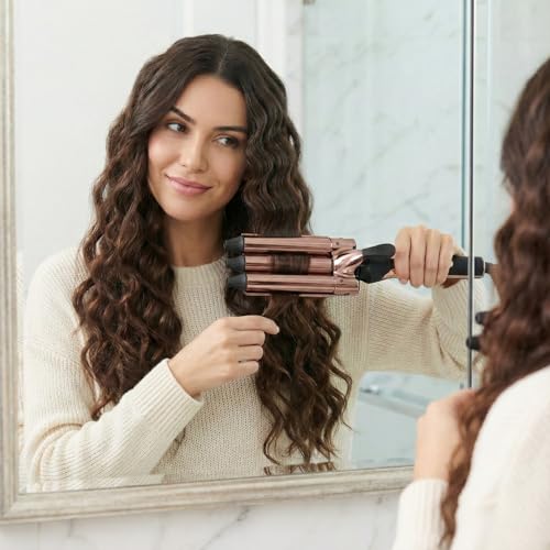 Rozamor 3 Barrel Curling Iron for Beach Waves - 1” Titanium Waver