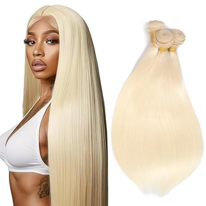 613 Blonde Straight Human Hair Bundles - AuokMar 12-34 Inch