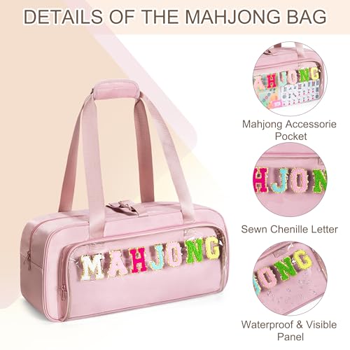 Pink Mahjong Bag Set - 3 Piece Clear American Tile & Rack Storage Bags for Mahjong Enthusiasts