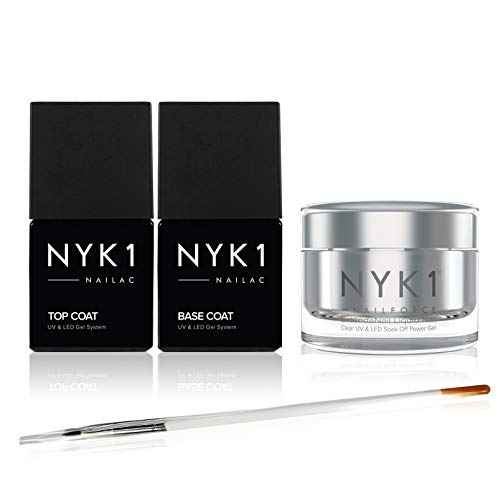 NYK1 Nail Force Power Builder Nail Gel with Nailac Base Coat and Top Coat Gel Nail Polish - Salon Quality Nail Repair and Clear Soak Off UV Gel
