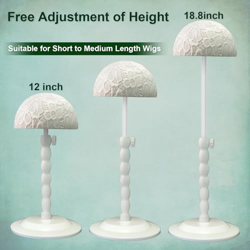 Adjustable Wig Stand, 12-19 Inch Height, White Non-Slip