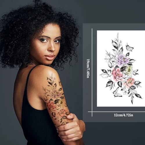 Half Arm Temporary Tattoos for Women, Waterproof Floral Sleeve