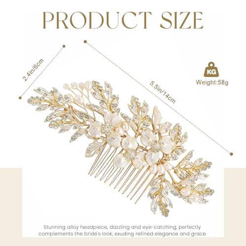 Gold Bridal Hair Comb with Pearls & Rhinestones