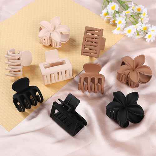 3 Styles Medium Hair Clips for Women 9 Pcs Small Claw Clips for Thin Hair Flower Hair Clips for Thick Hair Square Hair Claw Clips for Girls Hawaiian Plumeria Hair Accessories for Women (Brown)
