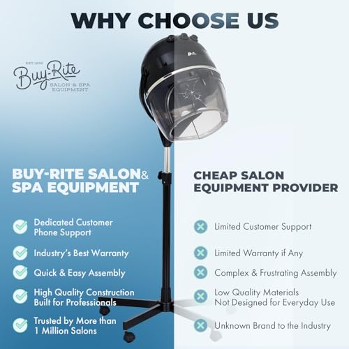 Buy-Rite 880W Adjustable Hooded Salon Hair Dryer with Timer