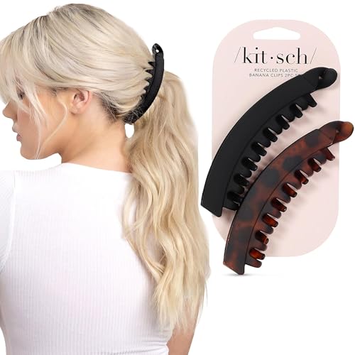 Kitsch Banana Hair Clips 2-Pack - Black & Tortoise Shell Strong Hold Clips