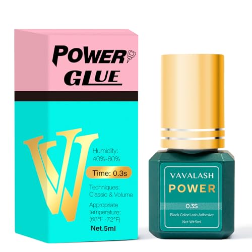 VAVALASH Eyelash Extension Glue Lash Extension Adhesive 0.3 Sec Drying Time Retention 9 Weeks Maximum Bond Lash Glue Long Lasting Black Eyelash Glue Professional Lash Artist Use Only (Power,5ml)