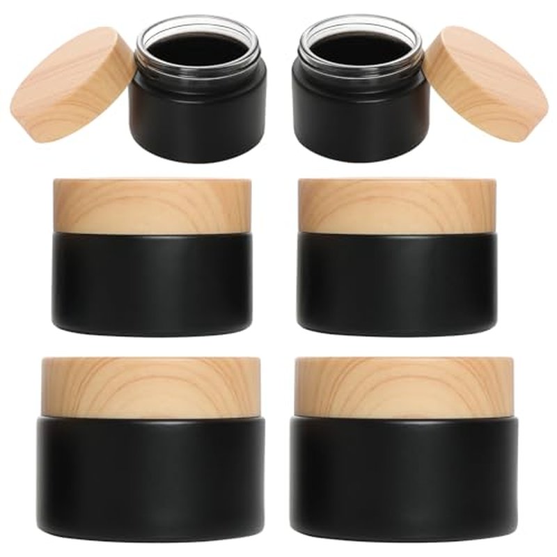 6Pc Glass Cosmetic Jars with Lids - Refillable 15ml 30ml 50ml