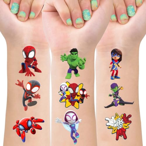Spider and Friends Temporary Tattoos for Kids - 8 Sheet Set