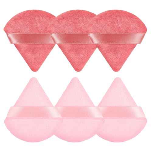 Pimoys 6 Pcs Powder Puff, Face Soft Triangle Makeup Puff Velet Makeup Sponge for Loose Powder (Pink)