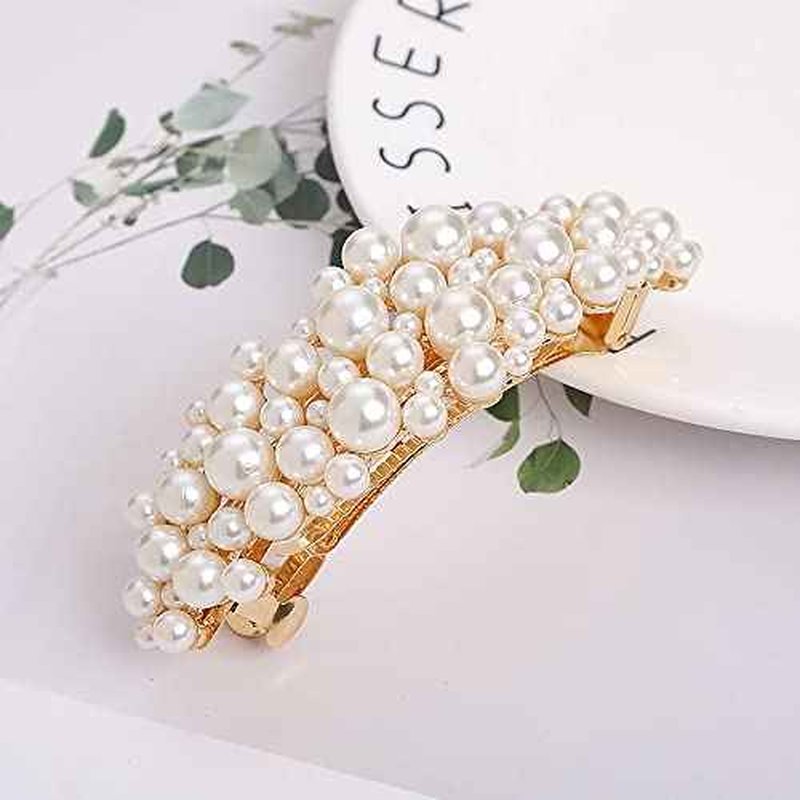 Yusier Large Pearl Hair Accessories Metal Vintage Hair Barrettes French Double Clasp Barrettes Decorative Hair Clasps Accessories for Women Girls (Large 01)