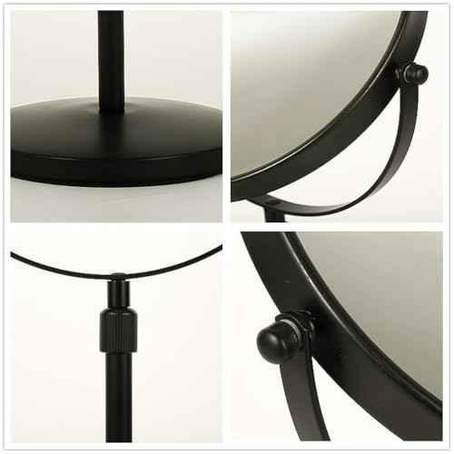 Height Adjustable Makeup Mirror 8 Inch Double-Sided 7X Magnification, Black Magnifying Makeup Mirror Round Tabletop Mirror Tall, Countertop Standing Cosmetics Black Finish