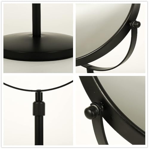 Height Adjustable Makeup Mirror 8 Inch Double-Sided 7X Magnification, Black Magnifying Makeup Mirror Round Tabletop Mirror Tall, Countertop Standing Cosmetics Black Finish