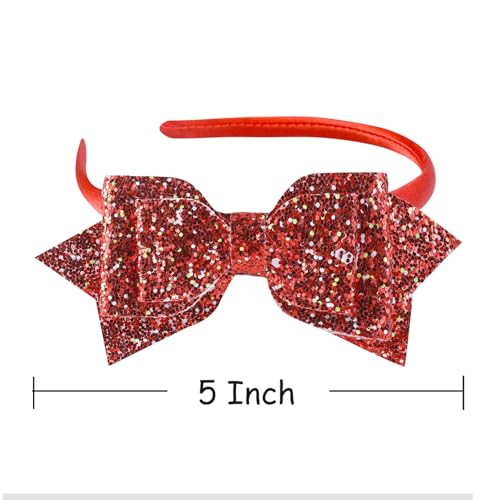 Amybasic Red Glitter Sequin Bow Hairband: Shimmering Bow Knot Design on Durable Plastic Headband-Perfect Kid's Hair Accessory(1 Piece)