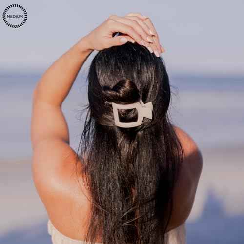 TELETIES - Medium Flat Square Clip - For Lying Down, Yoga, Driving & More - Strong Grip, Bendable Teeth, Comfortable Curved Design - Ideal for Medium Hair - Core Collection - Almond Beige
