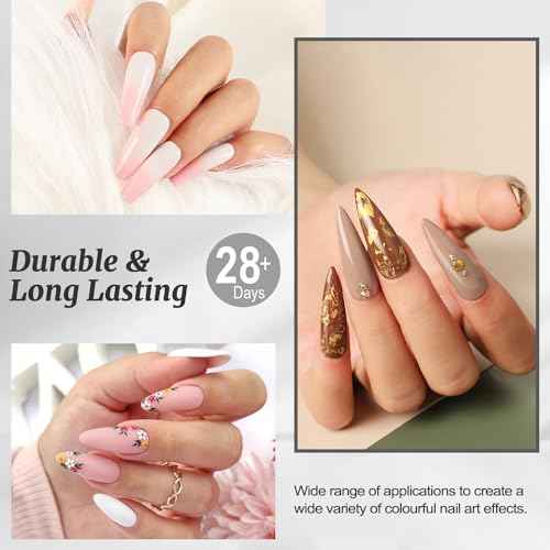 Lavender Violets 6pcs Gel Base and Top Coat Set Nail Dehydrator and Primer, 5-in-1 Builder & Pink Rubber Base Coat, Matte & No-Wipe Top Coat Long-Lasting Manicure Essential Kit for Home DIY C200