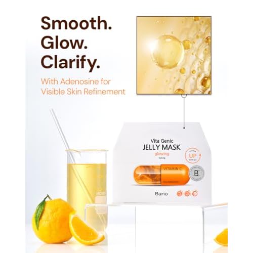 Vita Genic Jelly Face Glowing Mask 10EA ? Hydrating Sheet Mask for Sensitive Skin, Korean Glass Skin Care with Vitamin C, Biotin & Niacinamide, Fragrance-Free, Pack of 2