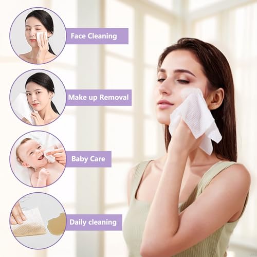 Disposable Face Towel 200 Count, Soft Cotton Face Towels, Dry Wipes Facial Cloths Towelettes for Washing and Drying, Lint Free Facial Tissue for Skincare, Makeup Remover and Cleansing