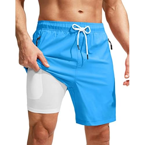 Viodia Men's Swim Trunks with Compression Liner Quick Dry Board Shorts Swimsuit Swimwear for Men with Zipper Pockets