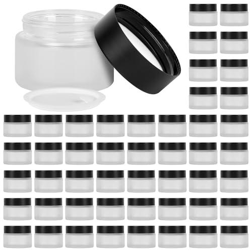 1 oz Glass Jars with Lids, Empty Cosmetic Jars, Airtight Containers with Inner Seal for Creams, Balms, Ointments, DIY Crafts, Salves (48 Pack, Clear Frosted)