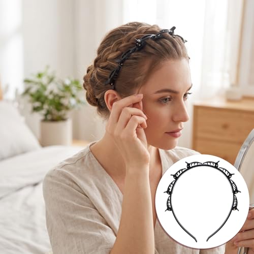 DC CLISENCE 2-Pack Double Layer Clip Headbands with 8 Mini Clips – Black & Brown