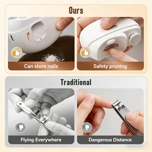 Electric Nail Clipper, Electric Nail Clippers for Seniors, Universal Automatic Fingernail Grinder, Electric Nail Clippers with LED Light and 3 Speed Settings for Safe Nail Care (1PC-White)