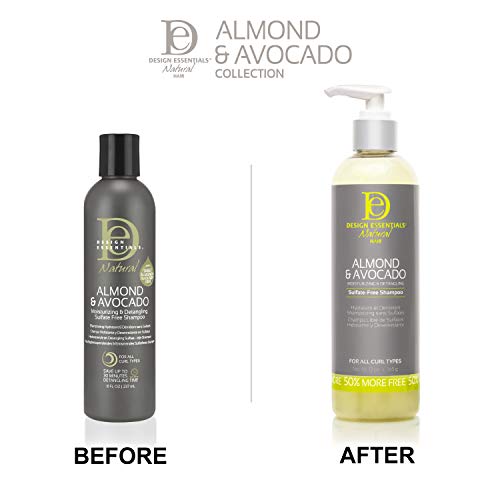 Design Essentials Natural Almond & Avocado Moisturizing & Detangling Sulfate-Free Shampoo, 12 Ounce