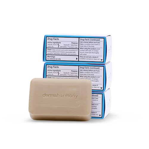 DermaHarmony 5% Sulfur 2% Salicylic Acid Bar Soap 4 oz – Crafted for those with Seborrehic Dermatitis, Dandruff, and Psoriasis (1 Bar)