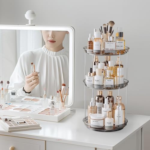 Delamu 3-Tier Rotating Makeup Organizer - Large Capacity Skincare Holder