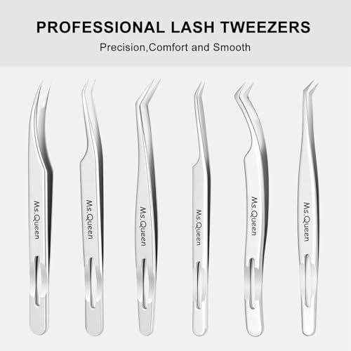 Ms.Queen Eyelash Tweezers for Lash Extensions,Precision Lash Extension Tools for Isolation,Classic and Volume Lash Extension Applying