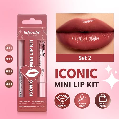 3-Piece Lip Liner & Lipstick Set - Matte & Gloss Combo