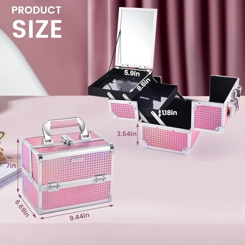 Joligrace Makeup Train Case with Mirror - Mermaid Pink