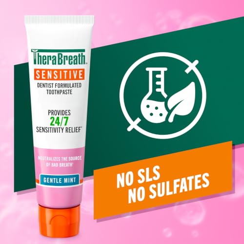 TheraBreath Sensitive Toothpaste Gentle Mint 4oz - 2 Pack, SLS-Free, Fluoride, Dentist-Formulated