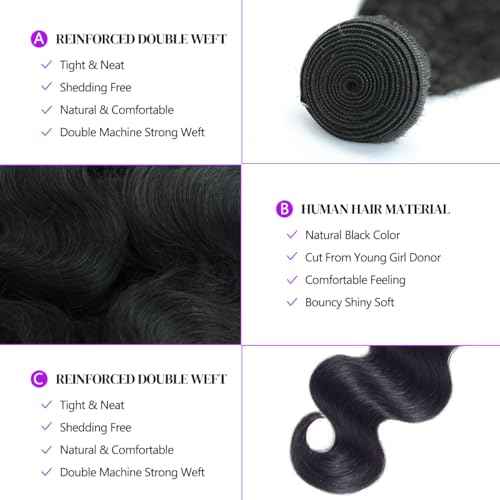 12A Human Hair Bundles Body Wave 20Inch One Bundle 100% Unprocessed Brazilian Virgin Hair Bundles Double Weft Weave Body Wave Human Hair Natural Black Color