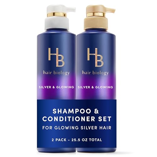 Hair Biology Purple Shampoo & Conditioner Set for Grey Hair, 12.8 Fl Oz