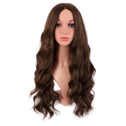 MapofBeauty 28 Inch Curly Brown Wig with Middle Part