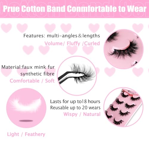 8-Pair Wispy Mink Lashes - Natural 5D Volume Fake Eyelashes