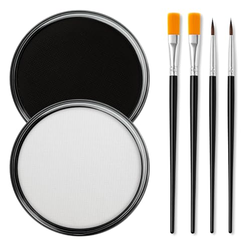 Black & White Face Body Paint Kit for Kids & Adults, Non-Toxic Water-Based Professional Face Painting Palette with Brushes for Halloween Clown Goth Vampire SFX Makeup, Art Stage Cosplay Parties