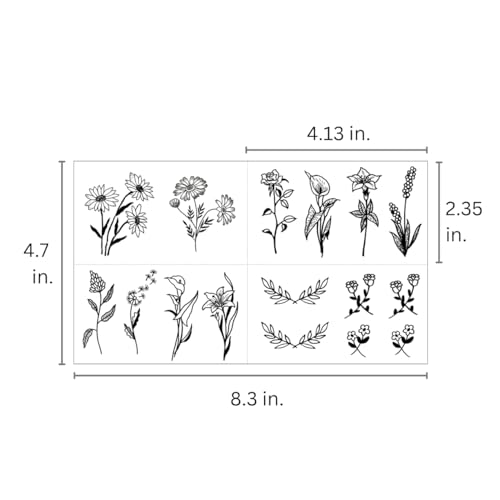 One Grace Mini Black Flower Temporary Tattoos - Realistic Long Lasting Waterproof Tiny Tattoos - Cute Floral Bouquet Wild Plants Small Tattoos for Women and Men