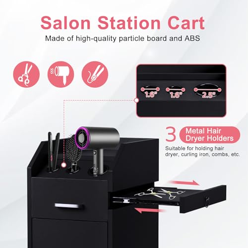 Winado Salon Trolley Cart with 4 Drawers & 3 Hair Dryer Holders
