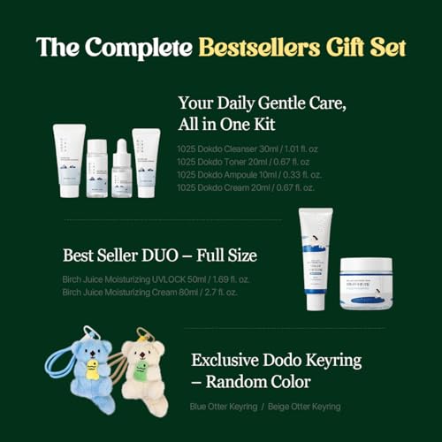 ROUND LAB Best Selling Kit, Dokdo Hydrating Trial Kit + Birch Juice Sunscreen + Birch Juice Moisturizing Cream 2.7 Fl Oz, Korean Skin Care Set, Amazon Exclusive