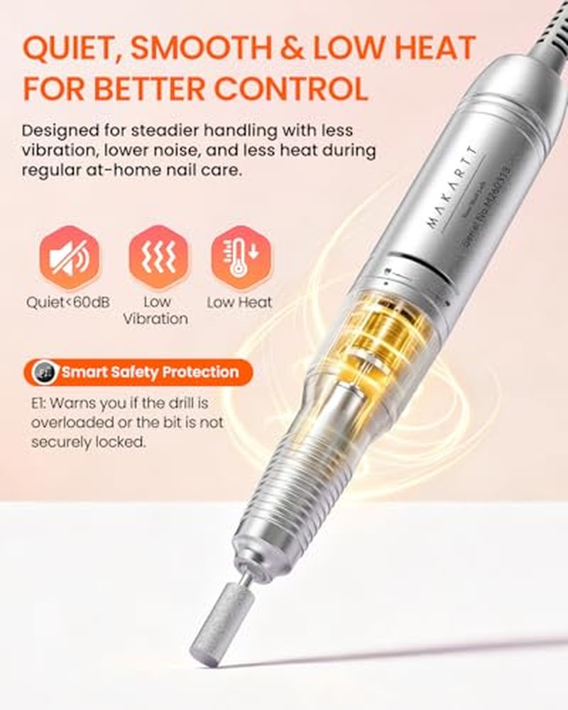 Makartt Cordless Nail Drill for Beginners | 35000RPM, Quiet & Low-Vibration
