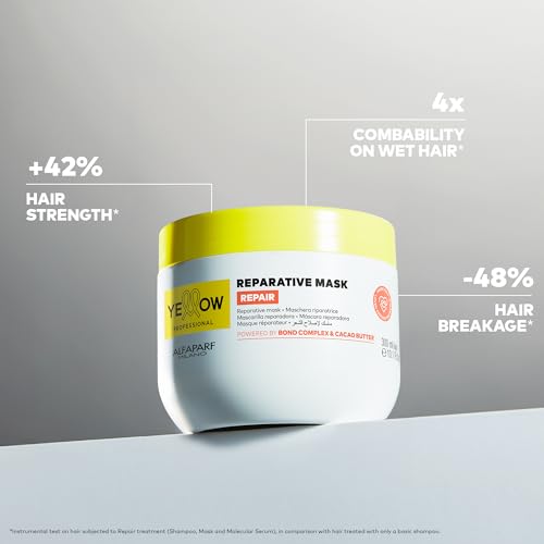 ALFAPARF MILANO Yellow Professional Repair Reparative Mask for Damaged Hair - Powered By Bond Complex & Cacao Butter - Designed For Intense Strength (16.9 fl oz / 500ml)