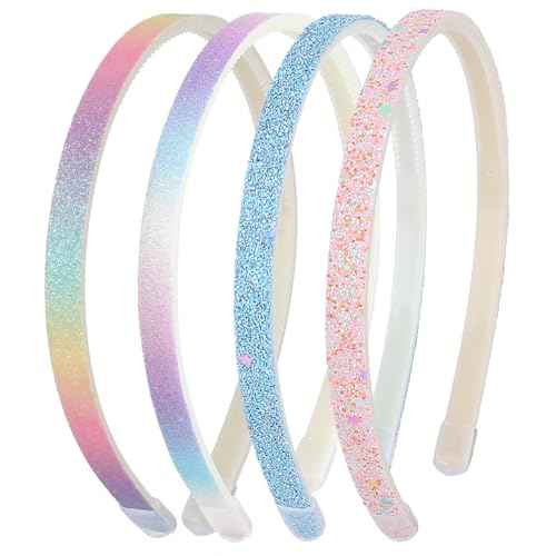 Glitter Headband, 4pcs Plastic Sparkly Cute Non Slip Chunky Hairbands, Thick Bling Confetti Rainbow Hair Bands with Teeth, Little Girls Colorful Hair Accessories