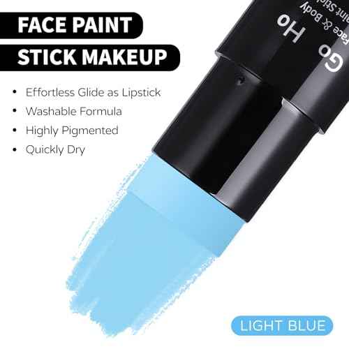 Go Ho Light Blue Face Body Paint Stick,Water Based Washable Pale Blue Face Paint Stick,Full-coverage Cream Blue Body Paint for Adults Children Halloween Cosplay SFX Ghost Bride Sally Makeup